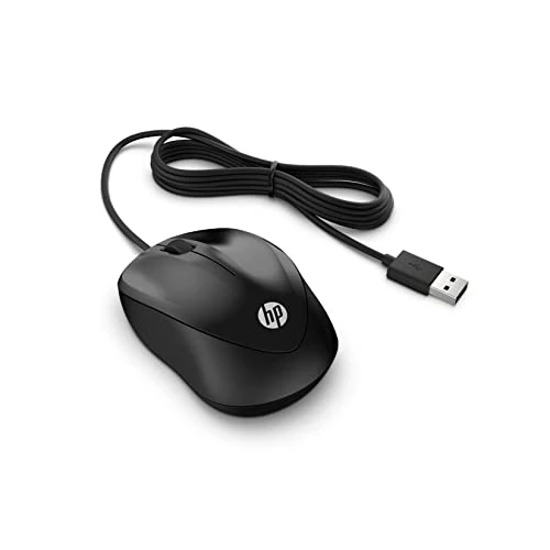 HP 1000 Wired Mouse Cablato, Sensore Preciso fino a 1200 DPI, 3 Pulsanti, Rotellina di Scorrimento, Cavo USB-A da 1.5 m, Design Pratico e Versatile, Ambidestro, Nero