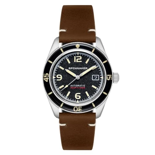 Offerta a tempo: Spinnaker Mens 43mm Fleuss Automatic Lumber Black Watch with Genuine Leather Strap SP-5055-01 - 0.00% da 194.95 € a 194.95 €