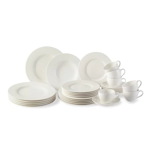 Offerta a tempo: vivo - Villeroy & Boch Group - Basic White Juego Combinado 30 Piezas 6 Personas Blanco, Apto para Lavavajillas, Apto para Microondas, Juego de Vajilla, Platos, Porcelana Premium - 43% da 279.00 € a 159.99 €