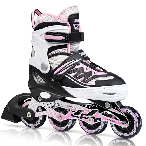 2PM SPORTS Cytia Rosa/Violett größenverstellbare Inliner Kinder mit leuchtenden LED Rollen, lustige blinkende Anfänger Mädchen Inline Skates mit Einstellbarer für Damen und Herren