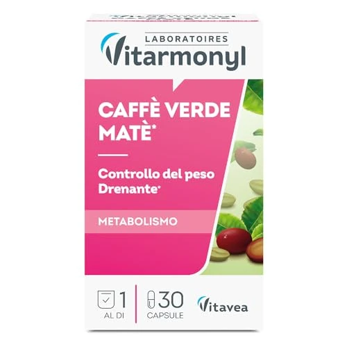 Vitarmonyl Caffè Verde e Mate - Integratore Stimolante del Metabolismo e Drenante - Energia Naturale con Caffeina - Favorisce la Sazietà e il Supporto Digestivo - 30 Capsule