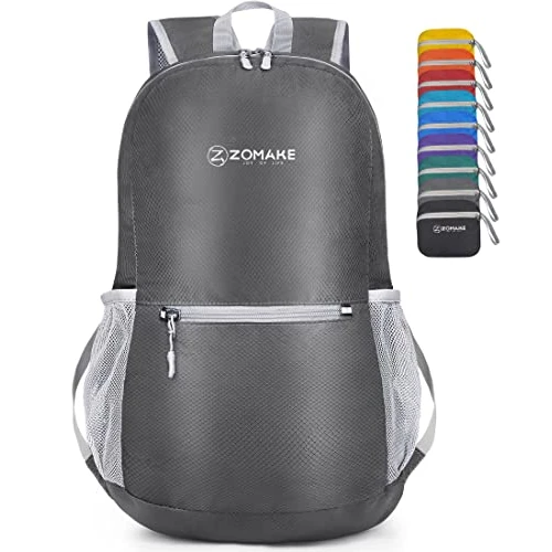 ZOMAKE Ultra Lichtgewicht Opvouwbare Rugzak 20L,Kleine Rugzak Waterdichte Wandelrugzak,Pakbare Rugzak voor Dames En Heren,Outdoor Wandelen Camping Wandelen Reizen(Gemiddeld-grijs)