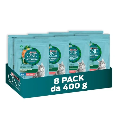 Offerta a tempo: PURINA ONE Dualnature Natural Defense Crocchette per Gatti Adulti con Salmone e Spirulina Naturale 8 Sacchi da 400g - 30% da 23.60 € a 16.48 €