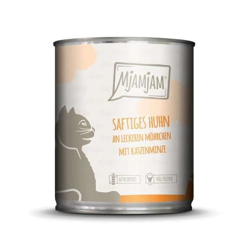 MjAMjAM - premium wet food for cats - juicy chicken with delicious carrots, pack of 6 (6 x 800 g), grain-free with extra meat