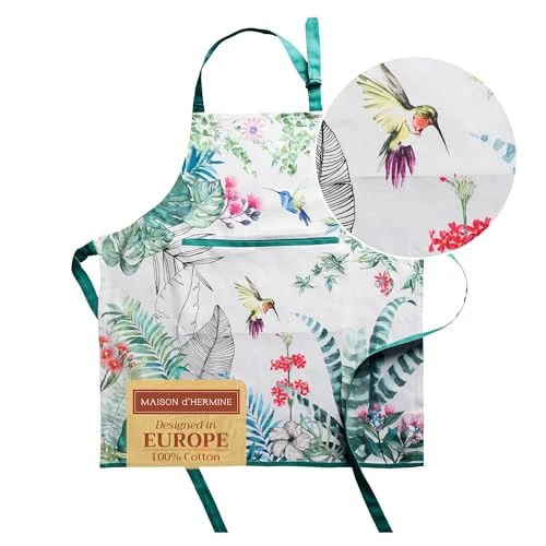 Tijdelijke aanbieding: Maison d' Hermine 100% katoen 1-delig keukenschort met verstelbare hals en verborgen middenzak, lange stropdassen voor vrouwen/mannen | koken | lente/zomer van 23.99 EUR naar 23.99 EUR (korting 0%)