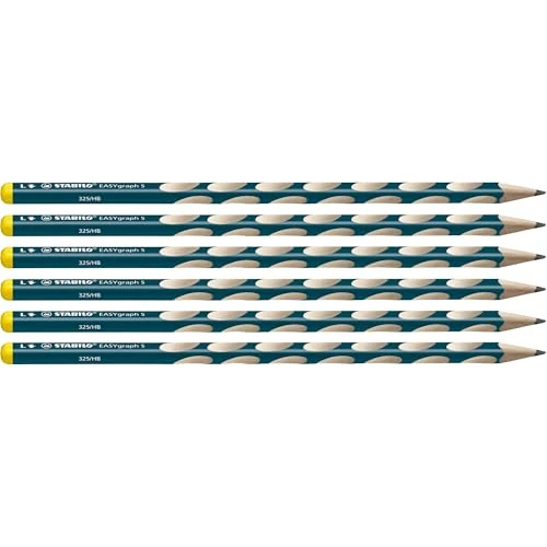 STABILO EASYgraph S - Thin Ergonomic Graphite Pencil - Left-Handed - Pack of 6 - Petrol - Degree HB