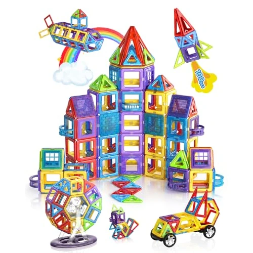 Offerta a tempo: Theefun 100 Pezzi Costruzioni Magnetiche 3D, Blocchi Magnetici Educativi STEM Montessori con Forme e Colori Multipli Gioco Creativo per Ragazzi e Ragazze 3–8 Anni Idea Regalo per Natale, Compleanni - 19% da 27.99 € a 22.59 €