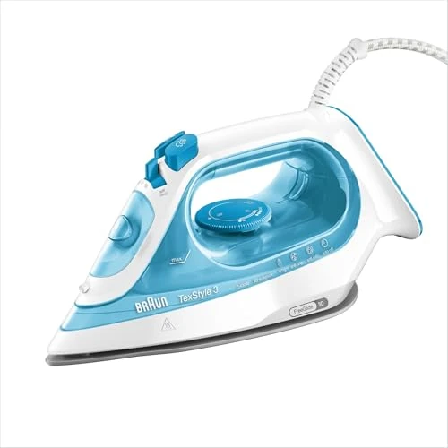 Offerta a tempo: Braun Texstyle 3 SI3053BL Ferro da Stiro a Vapore con 5 ANNI DI ASSISTENZA, Autospegnimento, Riempimento Facile, 270ml, potente getto vapore da170 g/m, Punta di precisione, Azzurro Chiaro - 24% da 62.81 € a 47.49 €