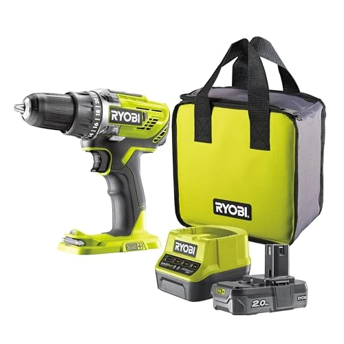 RYOBI 18 V ONE+ Akku-Bohrschrauber Set R18DD3-120S, inkl. 1 x 18 V 2,0 Ah Lithium+ Akku, Ladegerät, Werkzeugtasche