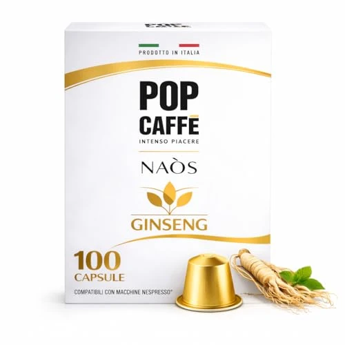 Offerta a tempo: 100 Capsule Ginseng Compatibili con Nespresso® Original POP CAFFÈ – Caffè al Ginseng Solubile Energetico Cremoso – Bevanda Calda Dolce Intensa – Formato Maxi Risparmio Made in Italy - 0.00% da 24.99 € a 24.99 €