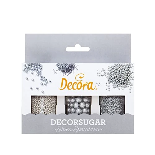 Decora, 2082103, Decormix Set, Confezione con 3 Sprinkles, In Zucchero, Colore Argento