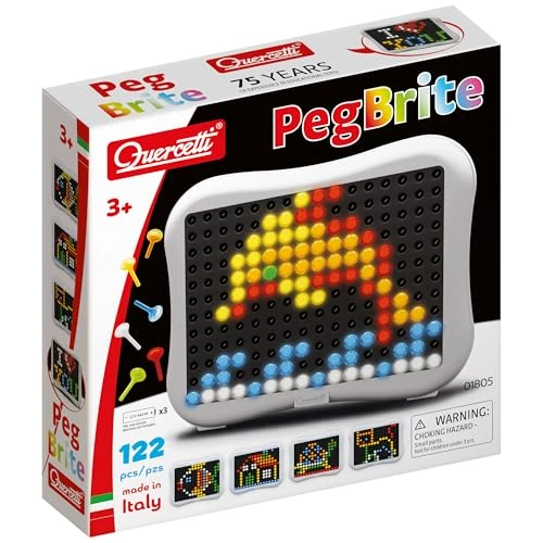 Zeitlich begrenztes Angebot: Quercetti Peg Brite Mitgebsel Kindergeburtstag Mit 120 Transparenten Steckern, Kreatives Lernspielzeug Ab 3 Jahre, Mosaik Lampe Zum Gestalten Von Bildern, Geschenk Mädchen 3 Jahre Und Jungen 4 Jahre von 23.90 € auf 23.90 € (0.