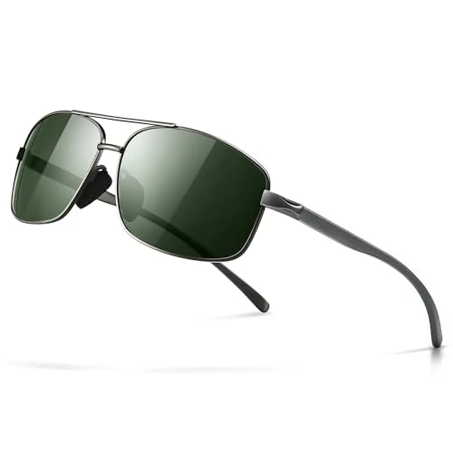 SUNGAIT Lunettes de soleil polarisées rectangulaires légères UV400 Protection Gunmetal/Vert 2458