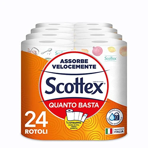 Scottex Quanto Basta, Kitchen Paper Option Half Tear, Pack of 24 Maxi Rolls