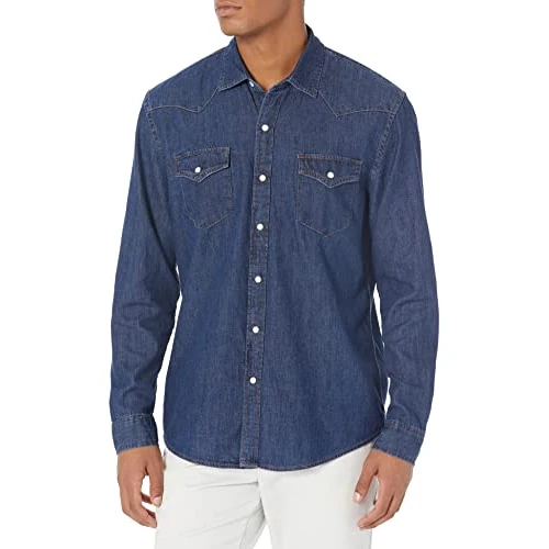 Amazon Essentials Men's Regular-Fit Long-Sleeve Denim Shirt, Blue, XS