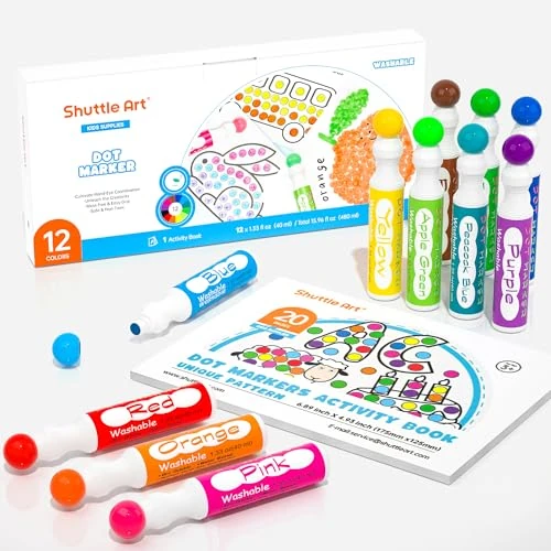 Offerta a tempo: Shuttle Art 12 Pennarello Bingo Lavabile per Bambini 40 ml con 30 colori Bingo Daubers Pennarelli Dots Unici con Libro da Colorare per Attività d’Arte, Non Tossico Colori per Bambini dai 3 anni in su - 5% da 16.99 € a 16.14 €