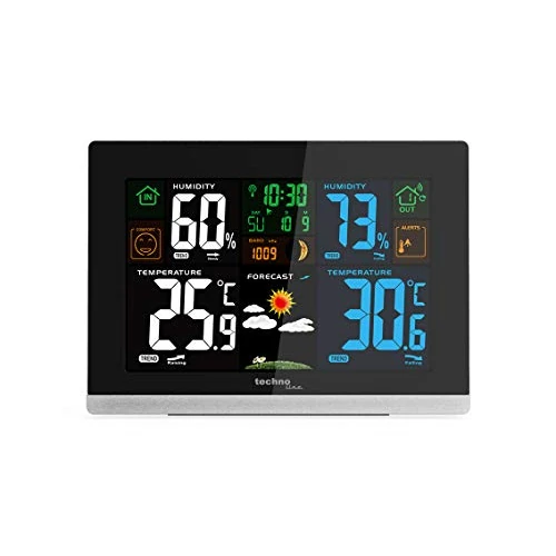 techno line WS 6462 wireless weather station, indoor temperature, outdoor temperature, humidity, air pressure, tendency display, dew point, color display, radio clock, moon phases (black)
