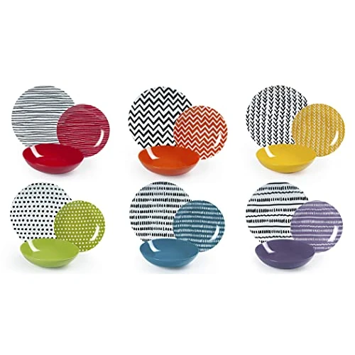 Excelsa 62495 Crazy Line Tafelservice, 18-teilig, Porcelain, mehrfarbig 18 Stk