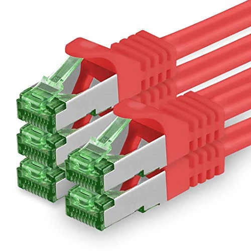 1aTTack.de 5 M Cat.7 Network Cable Pack of 5 Cat7 Patch Cable Lan Cable Ethernet RJ45 10 Gbit/s (All Internet Speeds) Red 5 Meters