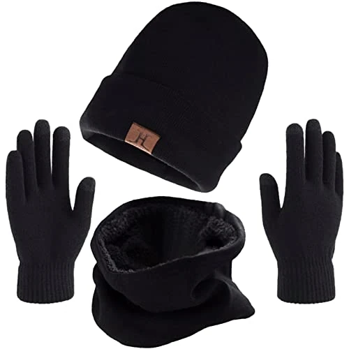 Offerta a tempo: Aisprts Cappello Invernali Uomo Cappelli da Invernale Sciarpa Uomo Guanti Invernali Guanti Touch Screen Guanto Invernale 3 Pezzi (Nero, Taglia Unica) - 33% da 17.99 € a 11.99 €