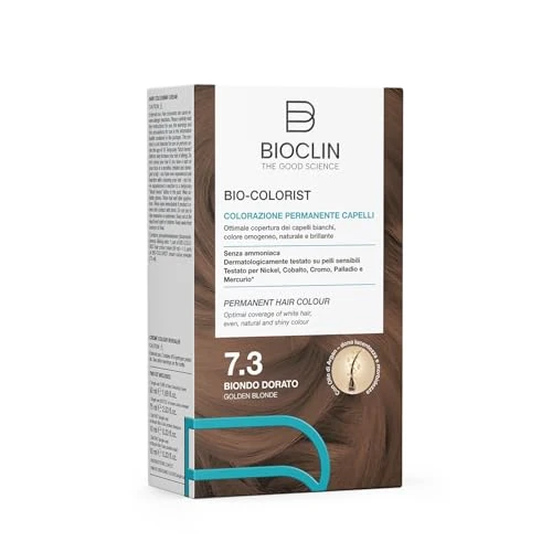 Offerta a tempo: BIOCLIN Bio-Colorist Colorazione Permanente Capelli Biondo Dorato 7.3 – Senza Ammoniaca – Con Olio di Argan – Copertura Capelli Bianchi – Colore Naturale e Brillante - 41% da 11.90 € a 6.98 €