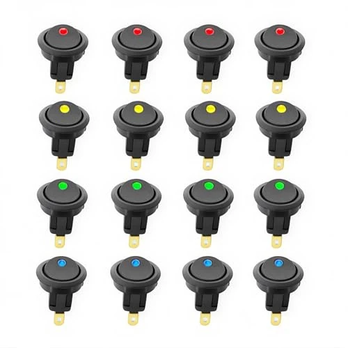 Offre limitée : CESFONJER 16 pcs LED Interrupteur à Bascule, DC 12 V 20 A on/Off Self Verrouillage Interrupteur Spst Bouton Poussoir Rond（Rouge ×4 P, Jaune ×4 P, Bleu ×4 P, Vert ×4 P） de 12.09 € à 12.09 € (0.00% de remise)