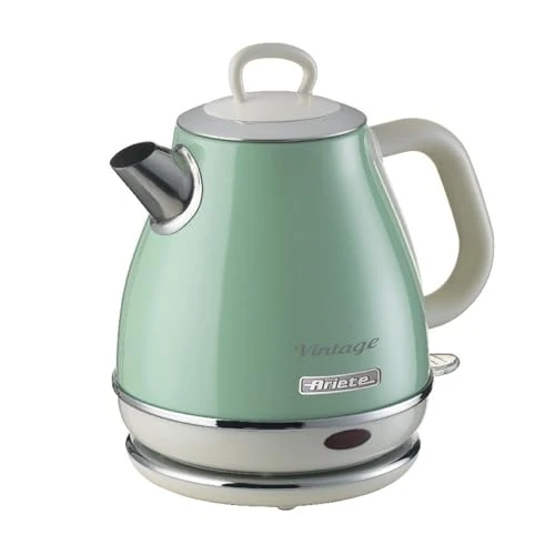 Ariete Vintage waterkoker 2868, retro elektrische waterkoker met draadloze 360°-sokkel, automatische uitschakeling, inhoud 1 liter, roestvrij staal, 1600 W, groen