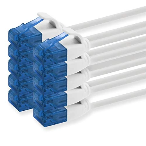 1aTTack.de Kabel Cat6 Cat.6 kabel sieciowy Cat Slim Cable (mała średnica bardzo elastyczna) 1000 Mbit/s biały biały - 10 sztuk 0,3 m