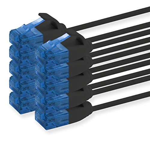 1aTTack.de 660011 Cable de red Cat 6, categoría 6, 1 m, cable de conexión, 1000 Mbit/s, 10 unidades, color negro