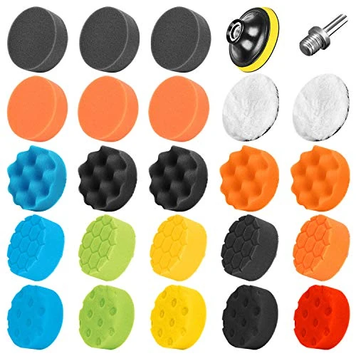 Offerta a tempo: SPTA 25 Pezzi 80 mm Lucidatura Pad Spugne di Cera Spugne Auto Lucidatura Set con M14 Adattatore Tampone per lucidatura per Eccentrico Lucidatrice Grinder - 0.00% da 23.16 € a 23.16 €