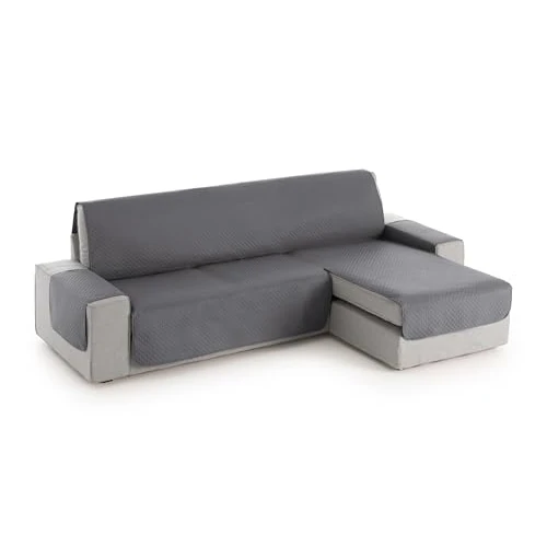 textil-home Funda Sofá Chaise Long Adele, Protector Cubre Chaise Longue Acolchado Universal Brazo Derecho 200cm. Color Gris, Protección contra Manchas y Desgaste.
