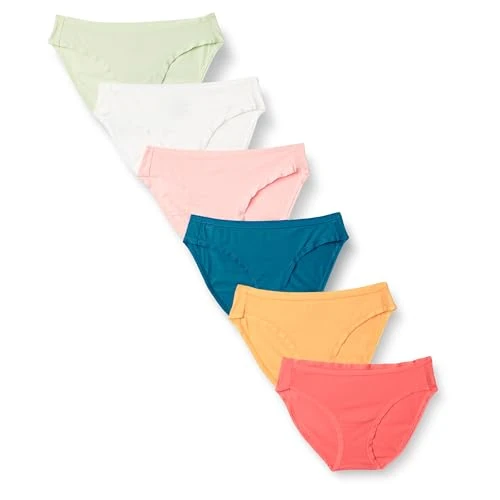 Offerta a tempo: Amazon Essentials Slip Bikini in Cotone (Disponibile in Taglie Forti) Donna, Pacco da 6, Colori A Contrasto Graziosi, 50 - 0.00% da 11.75 € a 11.75 €