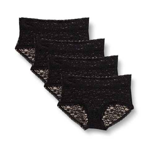 Oferta limitada: Amazon Essentials Ropa interior hipster elástica de encaje cómodo para mujer, paquete de 4, color negro, talla M de 10.72 € a 10.18 € (ahorro 5%)