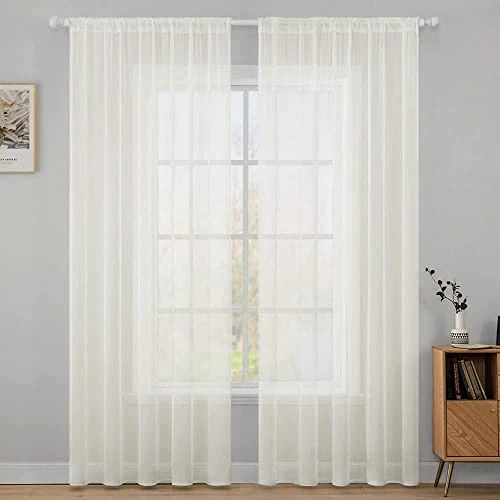 Tijdelijke aanbieding: MIULEE Voile gordijnen, 2-delige set, transparant, polyester, met lussen, luchtig, decoratief, voor slaapkamer en woonkamer, 225 x 140 cm (h x b), Rod Pocket, ivoor van 22.62 EUR naar 22.62 EUR (korting 0%)