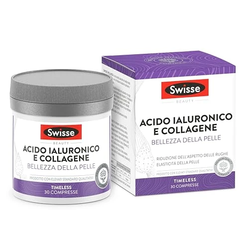 SWISSE Ácido Hialurónico y Colágeno - Suplemento Colágeno Ácido Hialurónico con Vitamina C, E, Cobre, 30 Cápsulas, Made in Italy