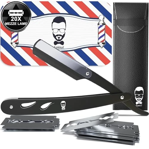 Zeitlich begrenztes Angebot: Rasiermesser Barber set 20 Halbe Klingen Etui Leder Reise SAKKAL |Rasierer Friseur Herren Handbart Barber Professional Kit Classic Handpflege Precision Friseurmechanik bartschablonen (Schwarz) von 9.99 € auf 9.99 € (0.00% Raba
