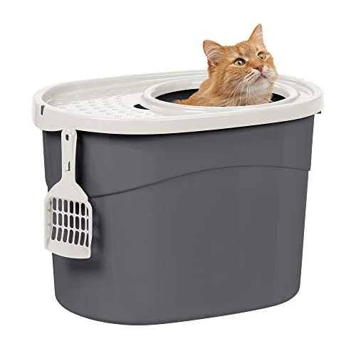 Limited offer: Iris Ohyama Cat Litter Box with Scoop, Up to 7kg, Gray, Top Entry, Cat Litter Tray, Enclosed, for Kitten, High Sided, Hooded, Large, Jumbo, BPA Free, Deep, Easy to Clean, TECL-20 from 59.00 EUR to 59.00 EUR (save 0%)