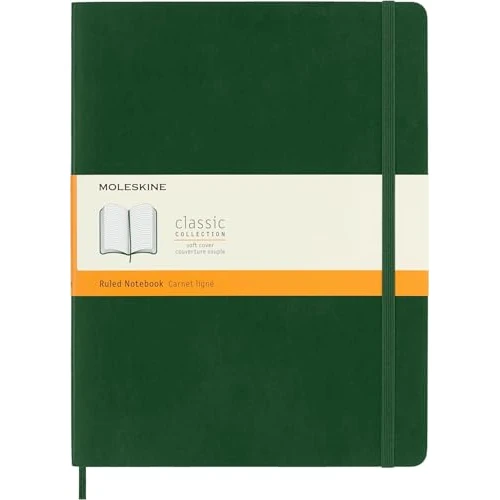 Offerta a tempo: Moleskine Classic Notebook, Taccuino a Righe, Copertina Morbida e Chiusura Elastica, Formato XL 19 x 25 cm, Colore Verde Mirto, 192 Pagine - 21% da 27.90 € a 22.07 €
