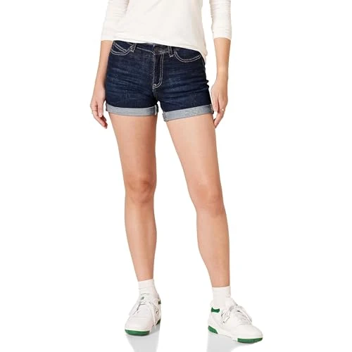 Offerta a tempo: Amazon Essentials Pantaloncini in Denim a Vita Media, Vestibilità Aderente, Interno Gamba 10,2cm Donna, Delavé Scuro, 42 - 13% da 19.50 € a 16.90 €