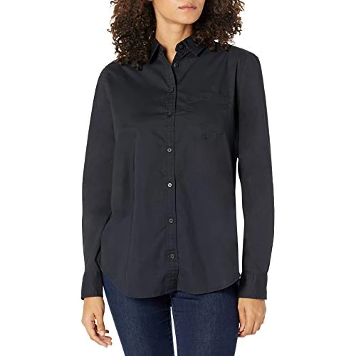 Amazon Essentials Damska koszula popelinowa z długim rękawem, zapinana na guziki, czarna, M