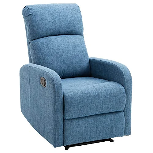 HOMCOM Fauteuil inclinable en Tissu de Lin Bleu