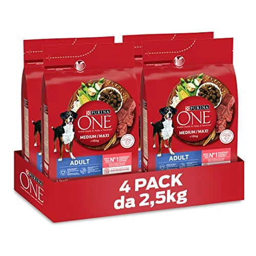 Offerta a tempo: PURINA ONE Medium Maxi Crocchette per Cani Adulti con Manzo e Riso 4 Sacchi da 2.5kg - 36% da 62.36 € a 39.60 €