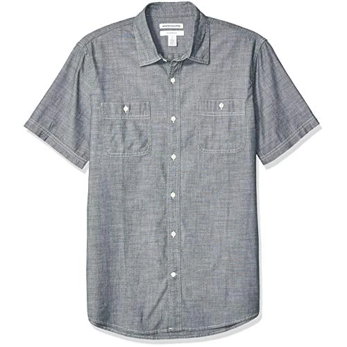 Limitiertes Angebot: Amazon Essentials Herren Kurzärmeliges Hemd aus Popeline, Normale Passform, Grau, M von 11.45 EUR auf 11.45 EUR (Spare 0%)