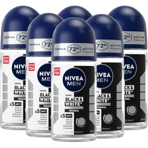 Offre limitee: NIVEA MEN Black & White Invisible Original Roll-on 6 x 50 ml, déodorant homme 72h, déodorant roll on anti-transpirant contre les odeurs, la sueur, les résidus, les irritations et les taches sur les de 26.08 EUR a 26.08 EUR (economie 0%)