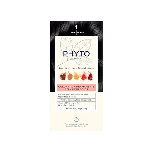 Phyto Color Kit 1 Nero Colorazione Permanente senza Ammoniaca, 100% Copertura Capelli Bianchi