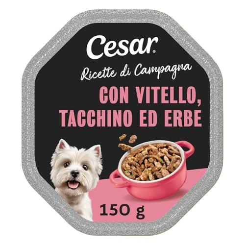 Offerta a tempo: Cesar Ricette di Campagna 14 x 150 g Vaschetta per cani adulti, con vitello, erbe aromatiche e bocconcini di tacchino in salsa (Confezione da 14) - 0.00% da 16.23 € a 16.23 €