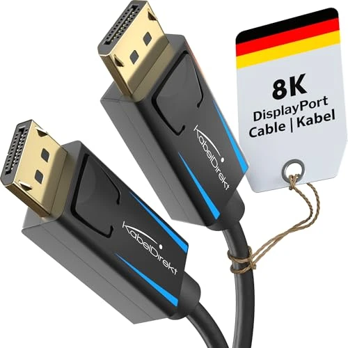 KabelDirekt Cavo DisplayPort e DP 8K, Speciale schermatura A.I.S. End-to-End – 3 m per PC Gaming DP 1.4/Laptop/schede grafiche/Monitor 8K@60 Hz, 4K@120 Hz e ultraveloci da 144/165/240 Hz