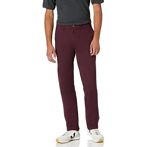 Amazon Essentials Men's Athletic Fit Casual Stretch Chino Work Trousers (Available in Big & Tall), Burgundy, 33W / 29L