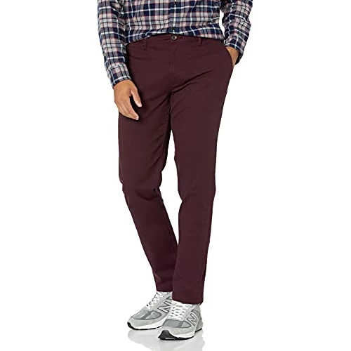 Amazon Essentials Pantaloni Chino Casual Elasticizzati, Vestibilità Skinny Uomo, Bordeaux, 28W / 28L