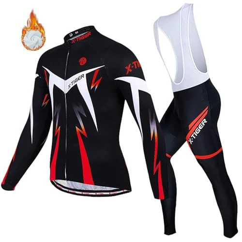 Offre limitee: X-TIGER Homme Maillot Cyclisme Manches Longues Vestes de Cyclisme Coussin Rembourrés en Gel 5D Pantalons Vélo VTT Vêtements Respirant Automne Hiver Thermique Polaire Maillot Vêtements Coupe Vent de 69.99 EUR a 48.46 EUR (economie 31%)